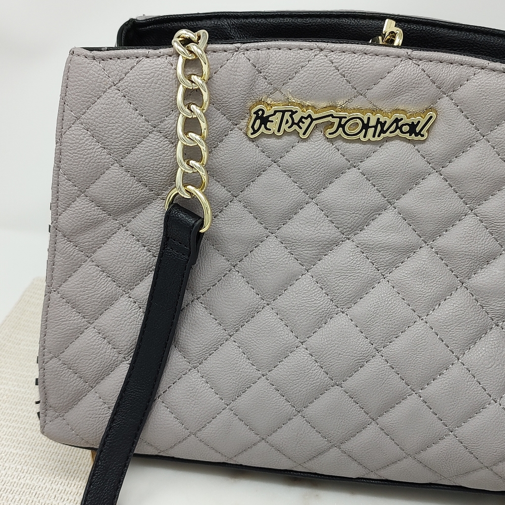 Betsey Johnson gray, black and white stripe quilted faux leather versatile purse - Picture 9 of 12
